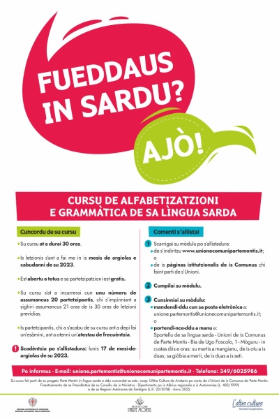 Cursu de alfabetizatzioni e de gramm&agrave;tica de sa l&igrave;ngua sarda. Tocat a s&rsquo;allistai aintru de su 17 de mesi-de-argiolas de su 2023